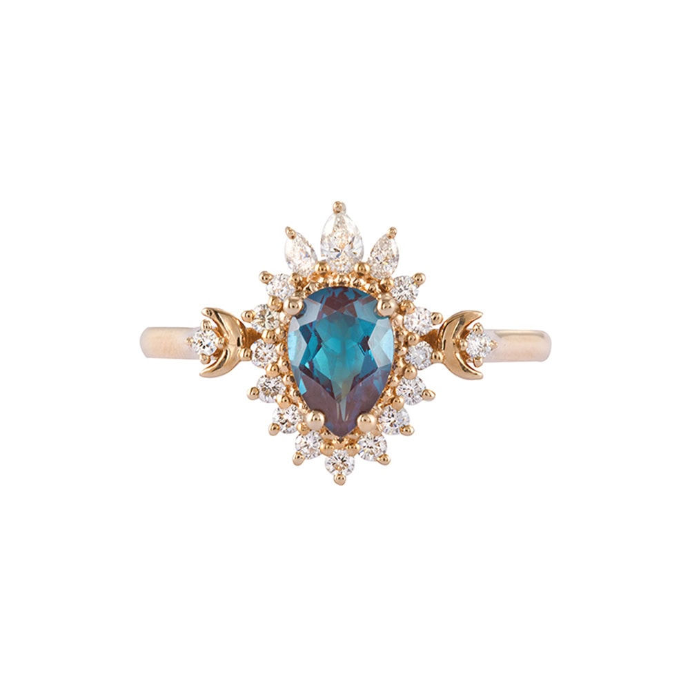 Crescent Moon Art Deco Alexandrite Ring - Ivy