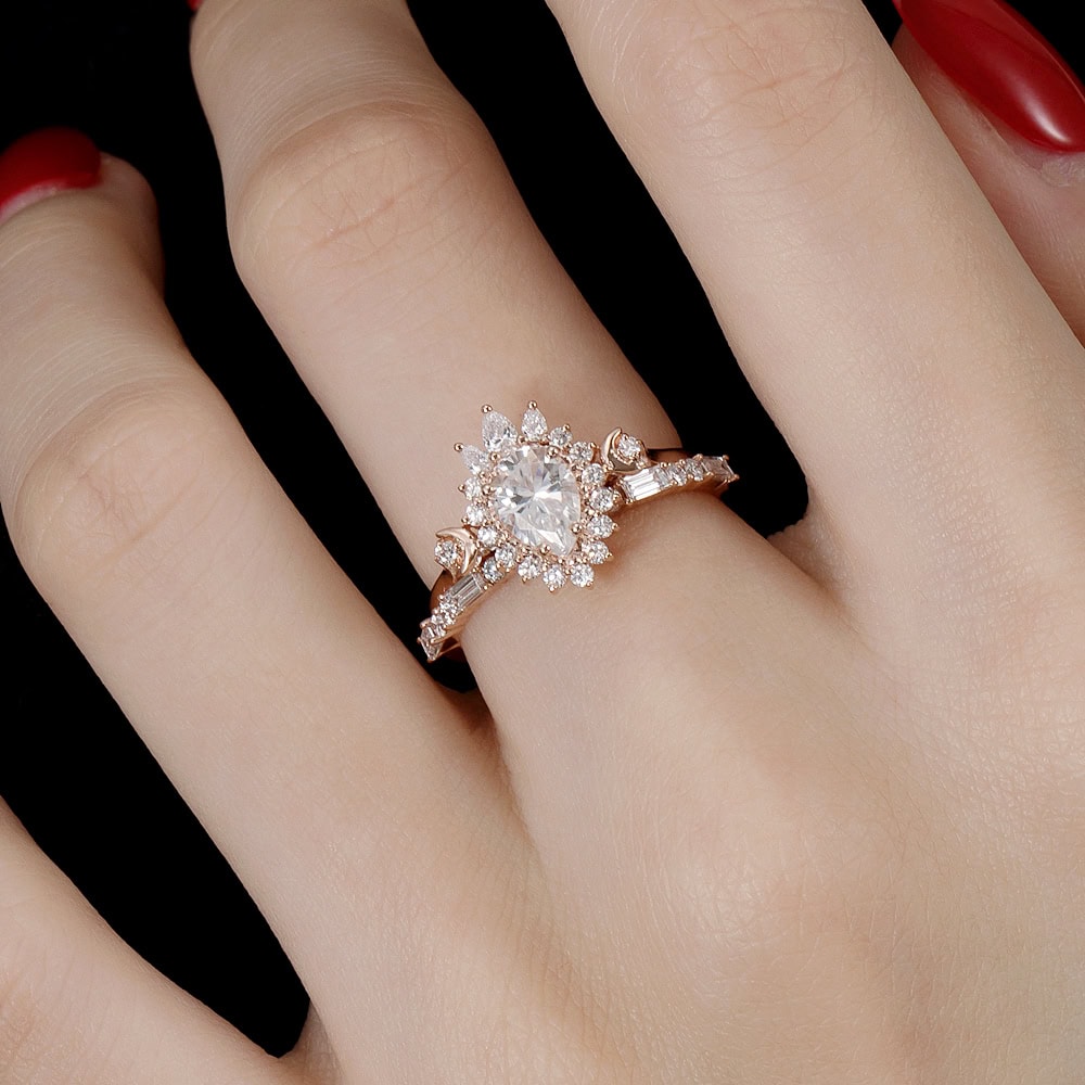Crescent Moon Art Deco Moissanite Ring - Riley - Image 9