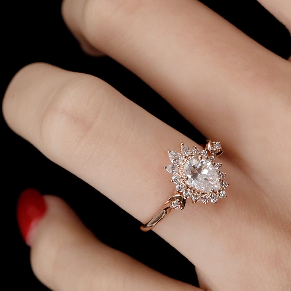 Crescent Moon Art Deco Moissanite Ring - Riley - Image 7