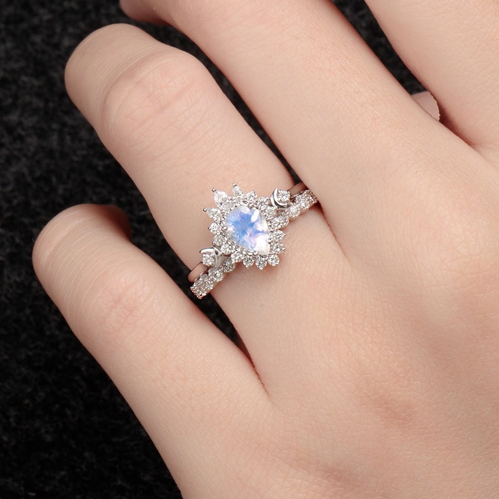 Crescent Moon Art Deco Opal Ring - Rosé - Image 10