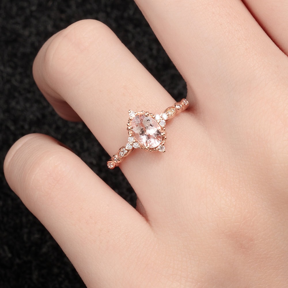Oval Cut Vintage Morganite Ring - Amara - Image 2