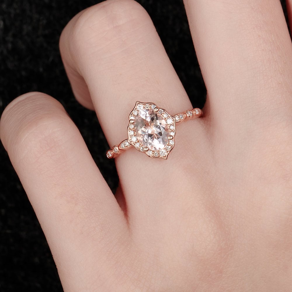Oval Floral Vintage Morganite Ring - Bonnie - Image 4