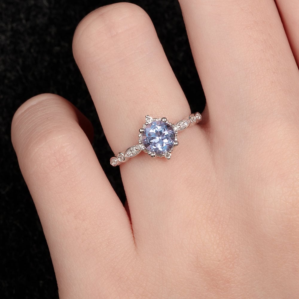 Round Cut Vintage Alexandrite Engagement Ring – Miriam - Image 3