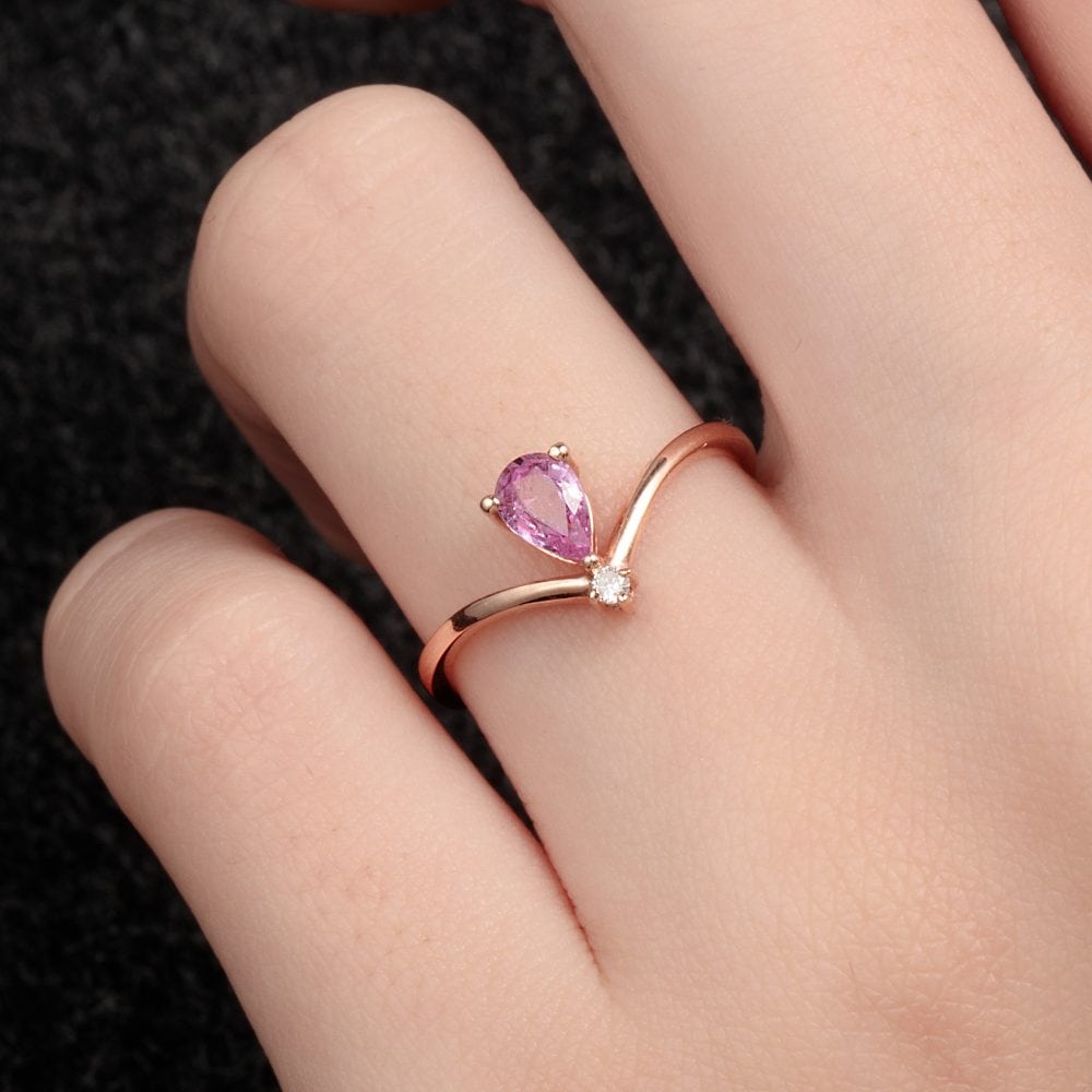 Teardrop Pink Sapphire Ring - Lucinda - Image 3