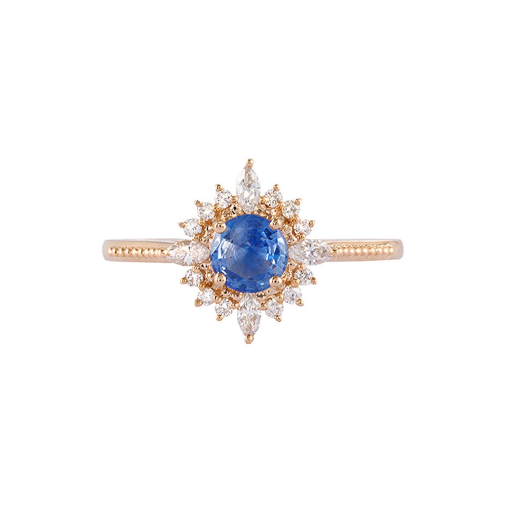 Art Deco Round Blue Sapphire Ring – Grace