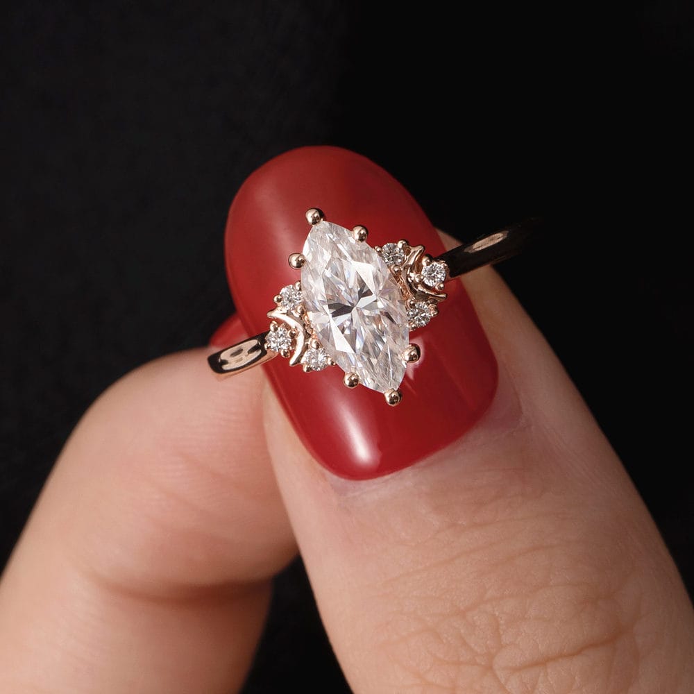 Crescent Moon Marquise Cut Moissanite Ring -  Luna - Image 4