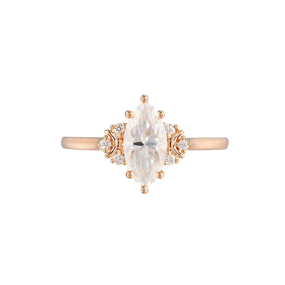 Crescent Moon Marquise Cut Moissanite Ring -  Luna