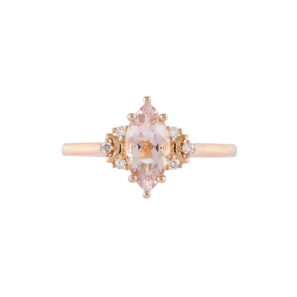 Crescent moon marquise cut morganite engagement ring Selena