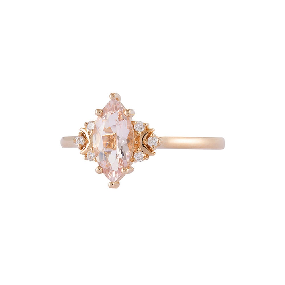 Crescent Moon Marquise Cut Morganite Ring -  Selena - Image 2
