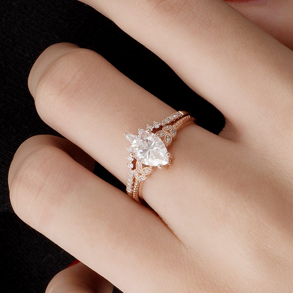 Nature Inspired Pear Cut Moissanite Ring- Willow - Image 5