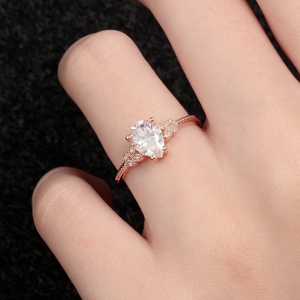 Nature Inspired Pear Cut Moissanite Ring- Willow - Image 4