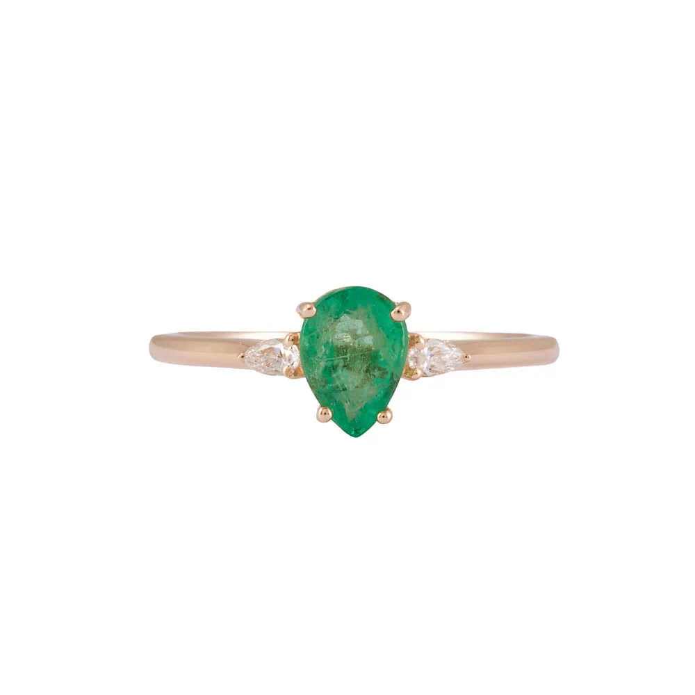 Pearcut Natural Emerald Dimoand Ring - Ash