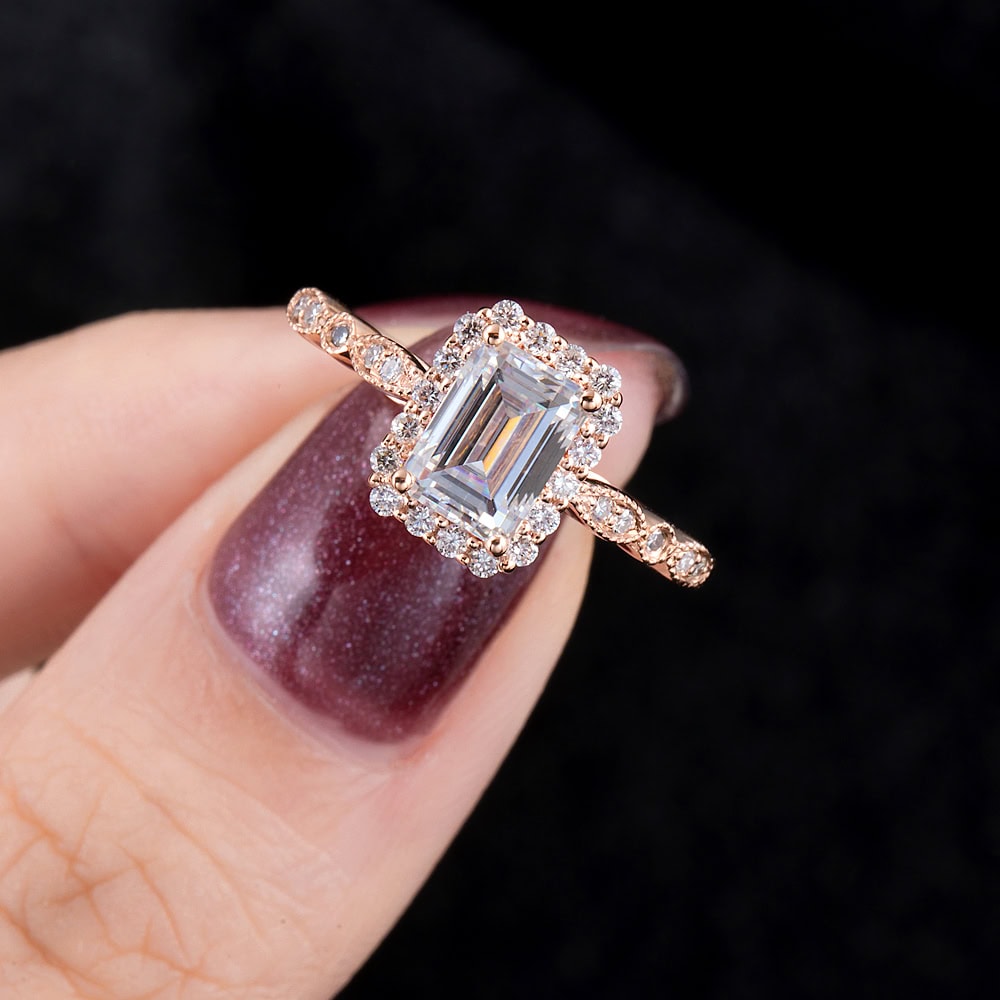 Vintage Inspired Emerald Cut Moissanite Ring - Eva - Image 3