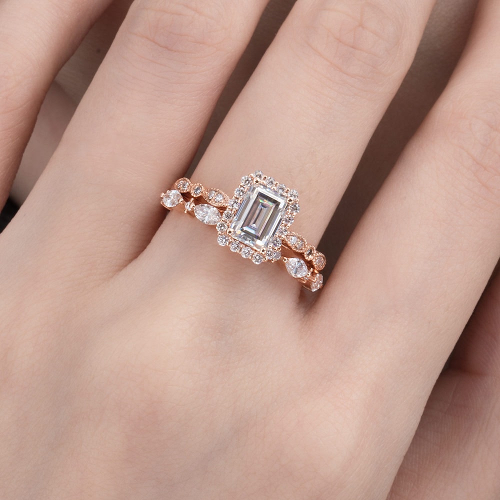 Vintage Inspired Emerald Cut Moissanite Ring - Eva - Image 5