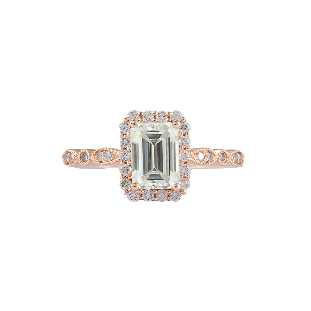 Vintage Inspired Emerald Cut Moissanite Ring - Eva
