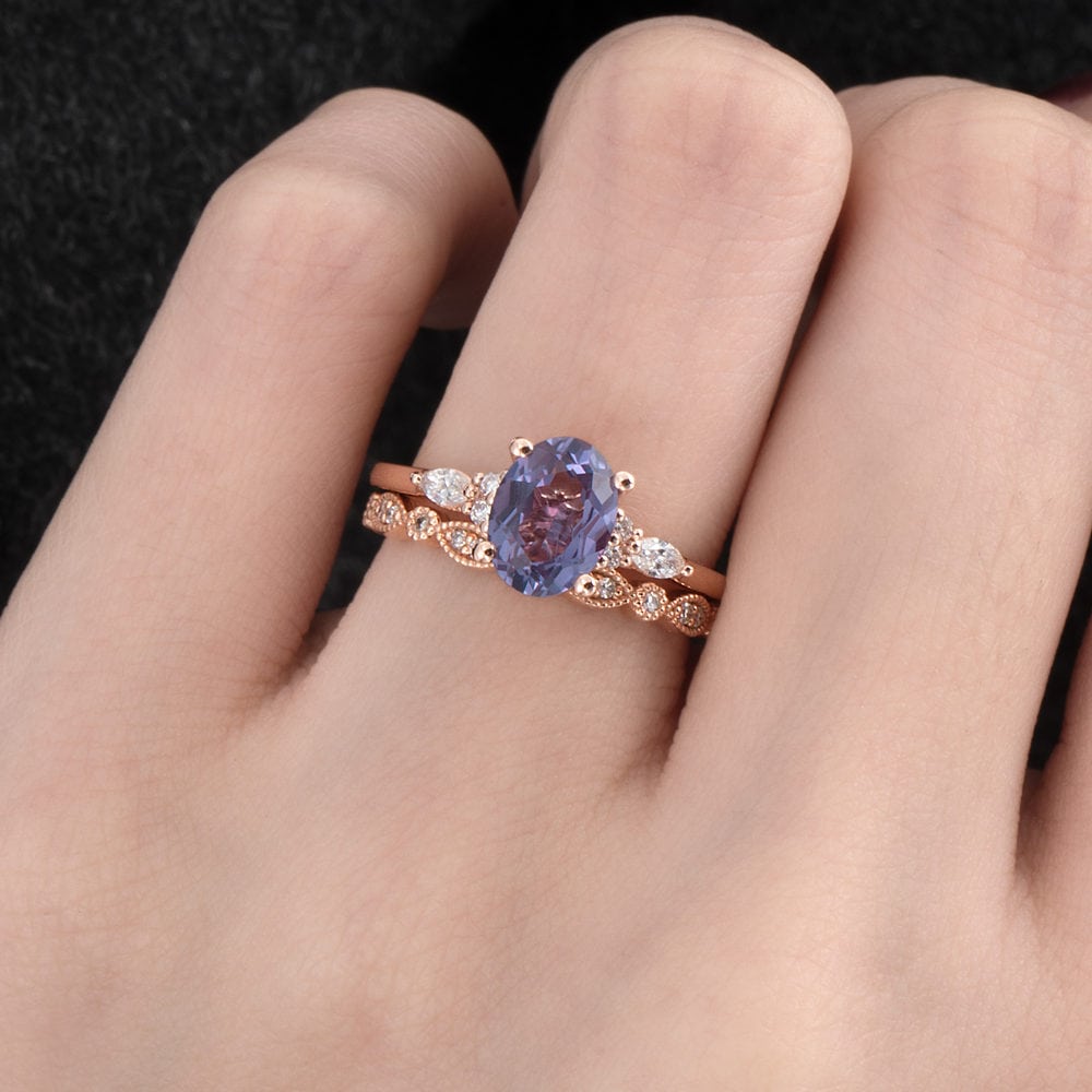Oval Cut Alexandrite Diamond Ring - Phoenix - Image 7