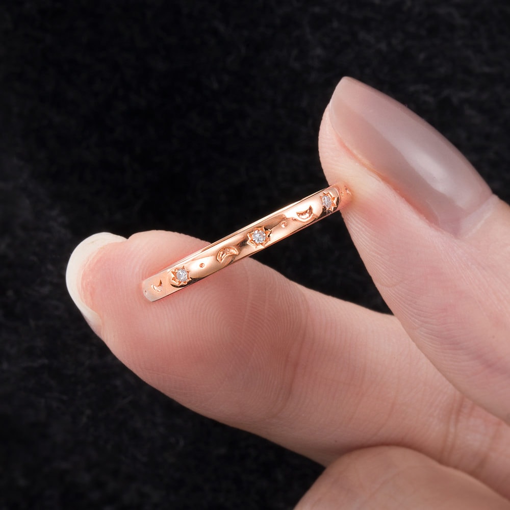 Celestial Moon & Stars Wedding Band - Estelle