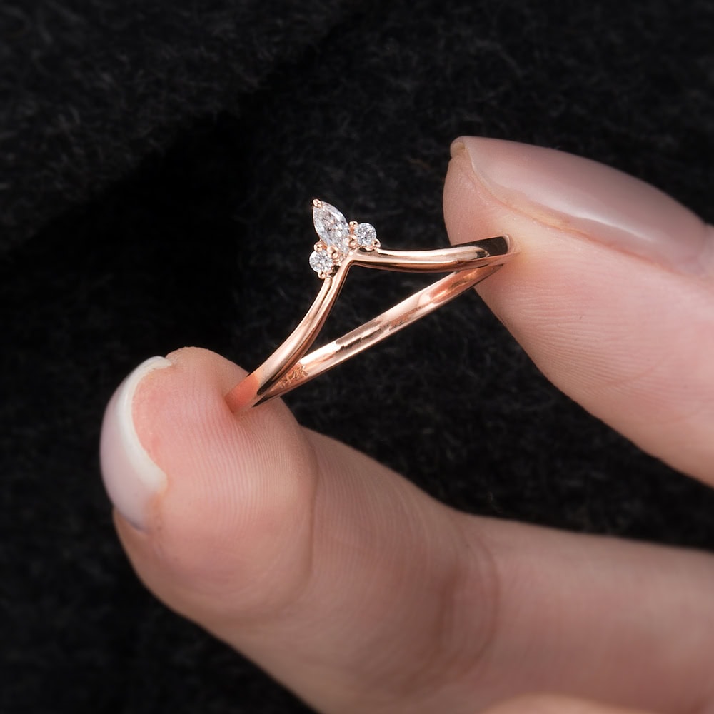 Crown Three Stone Diamond Wedding Band - Alice - Image 3