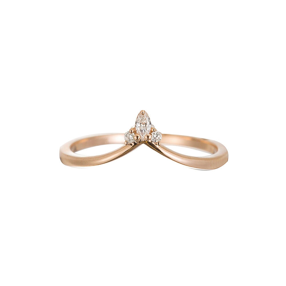Crown Three Stone Diamond Wedding Band - Alice
