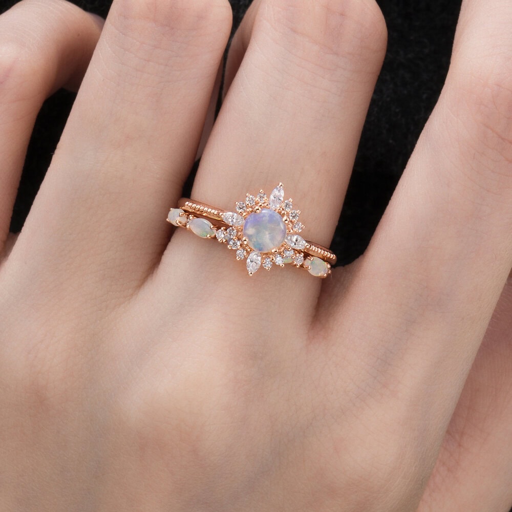 Marquise Opal Diamond Wedding Band - Mia - Image 4