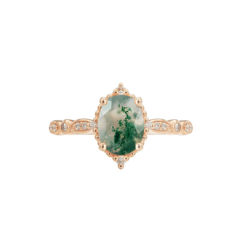 Vintage Oval Moss Agate Ring - Mint