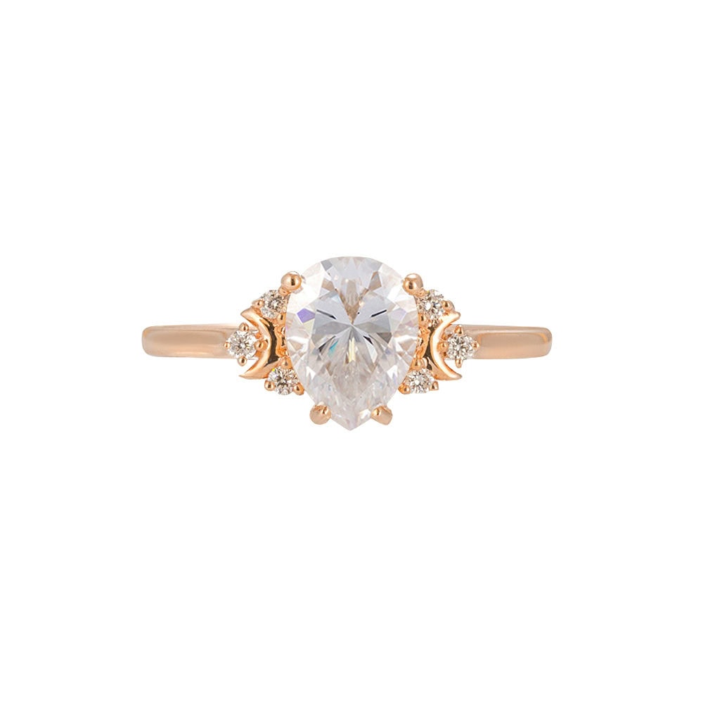 Crescent Moon Pear Cut Moissanite Ring - Cynthia