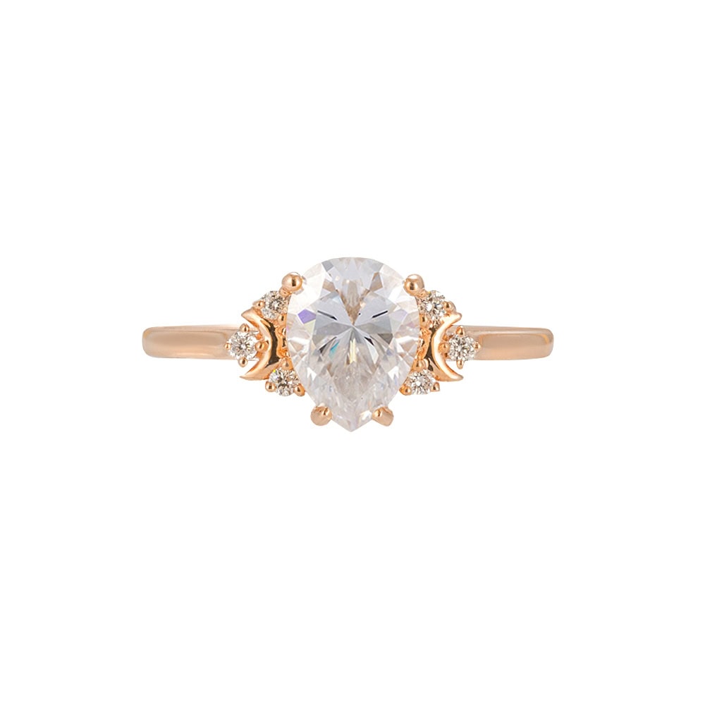 Crescent Moon Pear Cut Moissanite Ring - Cynthia