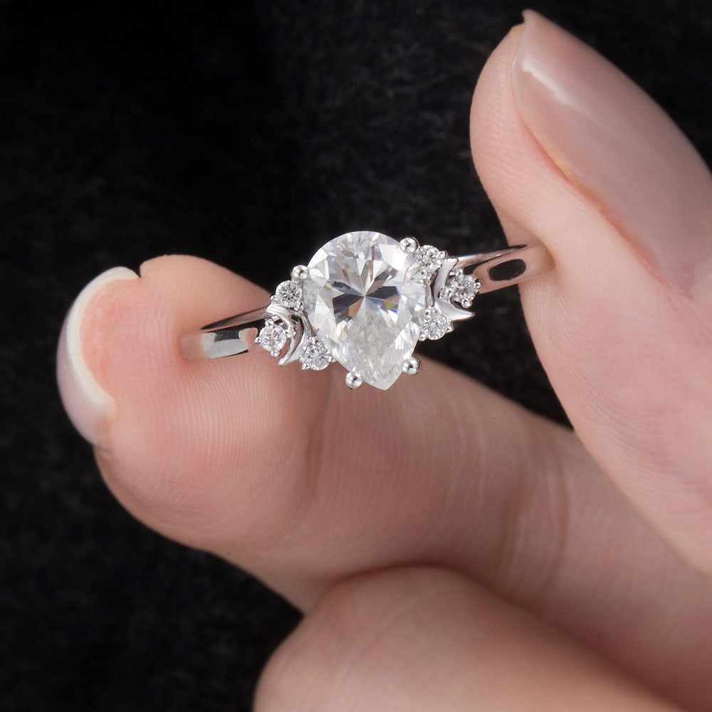 Crescent Moon Pear Cut Moissanite Ring - Cynthia - Image 3
