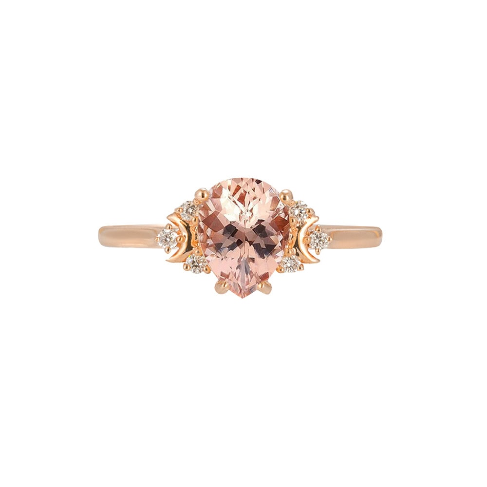 Crescent Moon Pear Cut Morganite Ring - Emilia