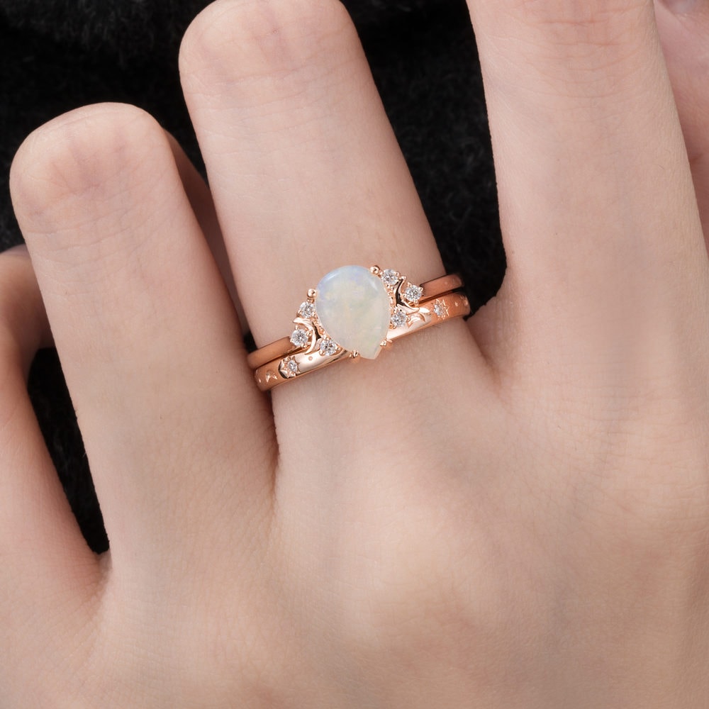 Crescent Moon Pear Cut Opal Ring - Matilda - Image 5