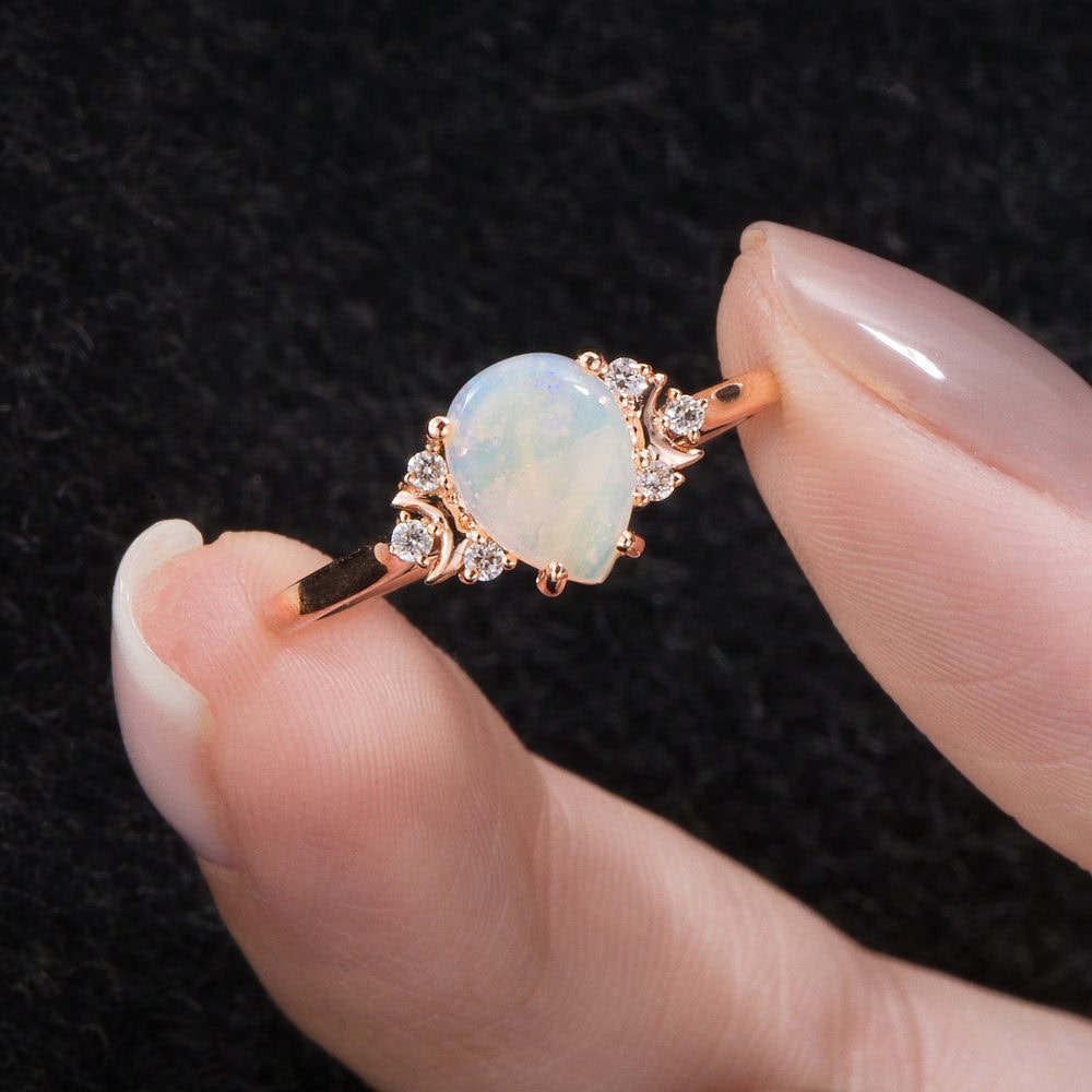 Crescent Moon Pear Cut Opal Ring - Matilda - Image 4