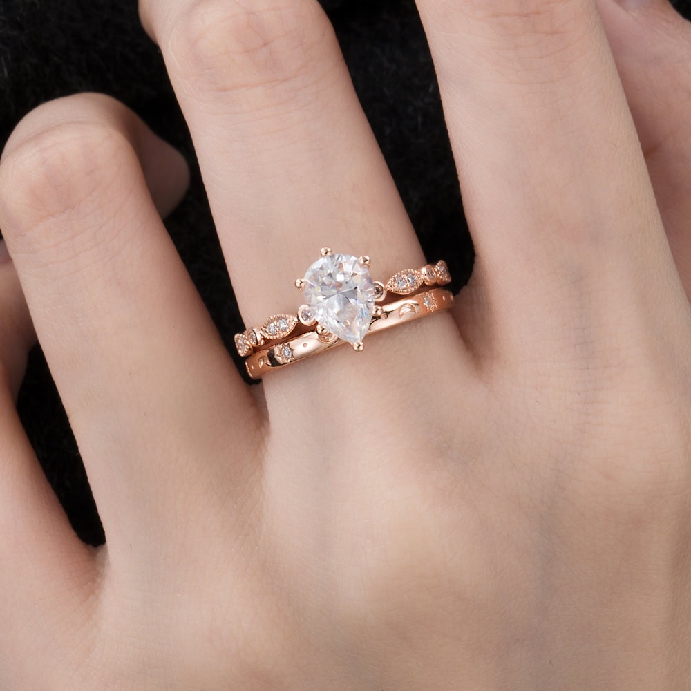Vintage Inspired Pear Cut Moissanite Ring – Lily - Image 4