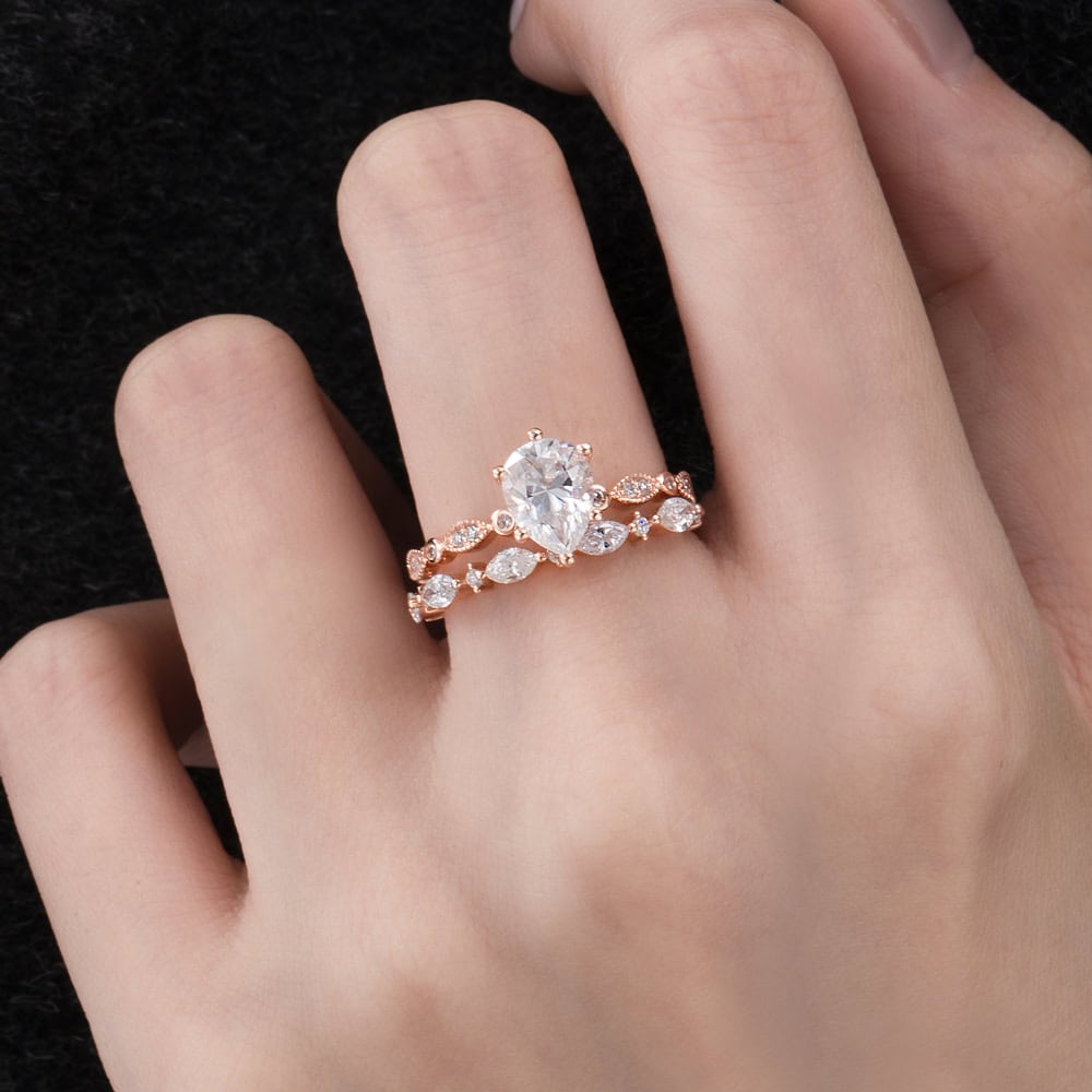 Vintage Inspired Pear Cut Moissanite Ring – Lily - Image 5