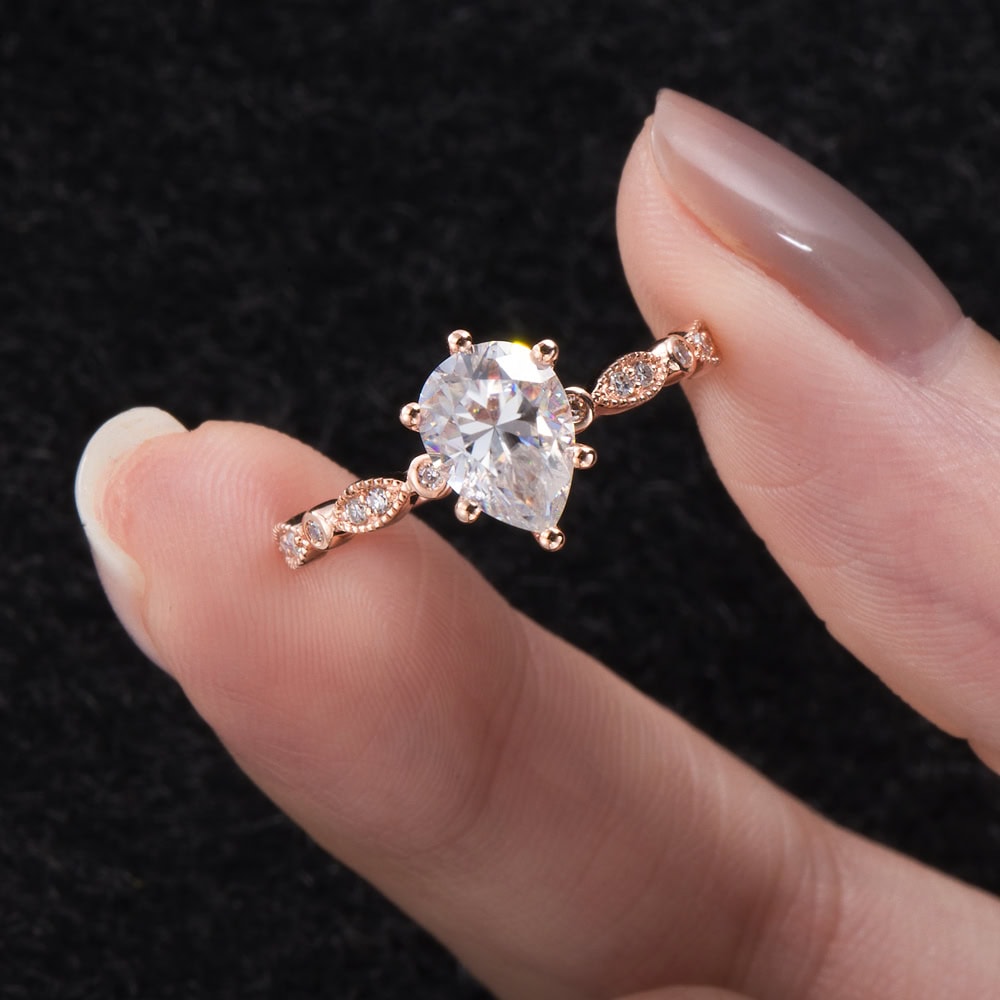 Vintage Inspired Pear Cut Moissanite Ring – Lily - Image 3