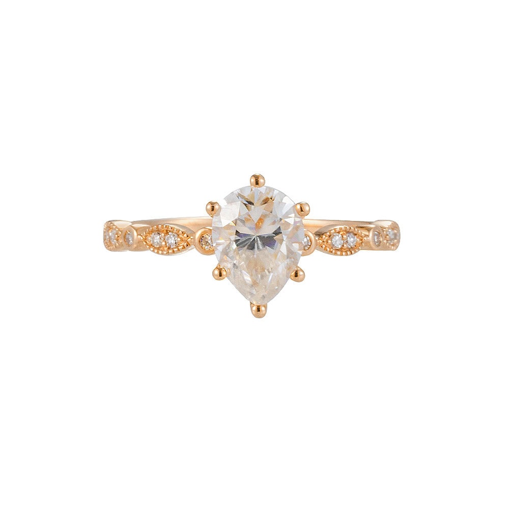 Vintage Inspired Pear Cut Moissanite Ring – Lily