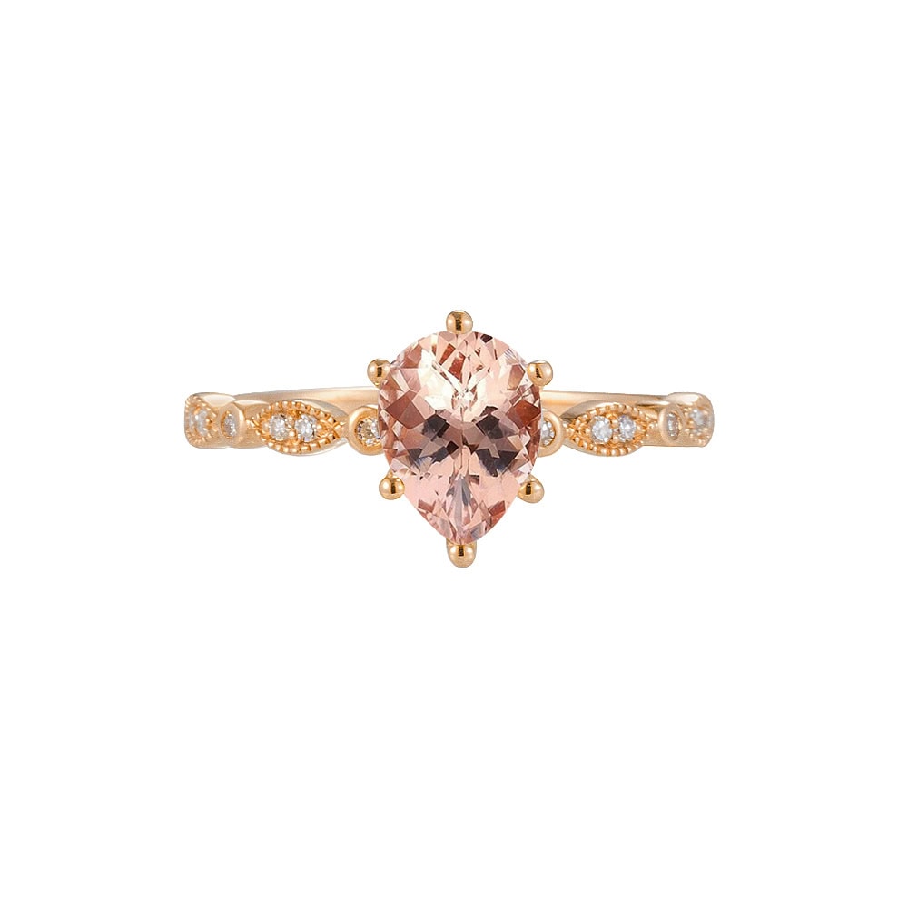 Vintage Inspired Pear Cut Morganite Ring – Blush