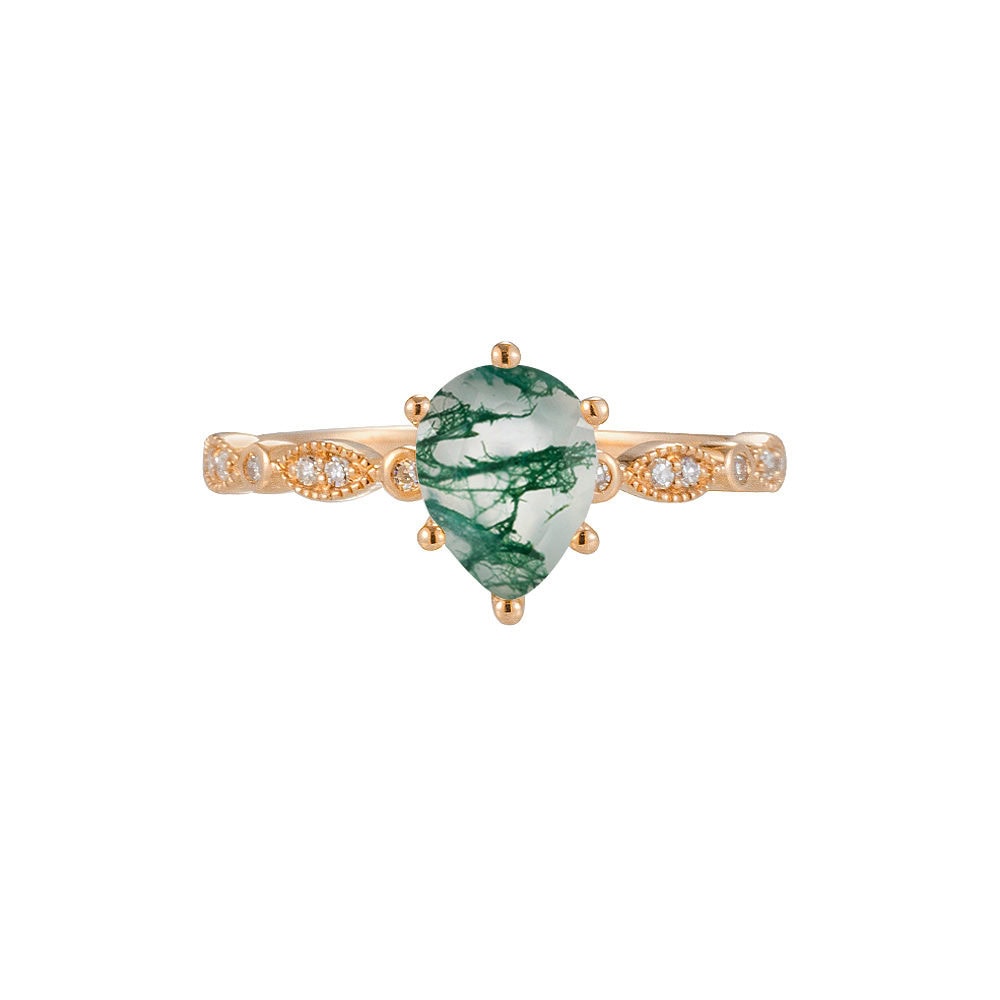 Vintage Inspired Pear Cut Moss Agate Ring – Oakley