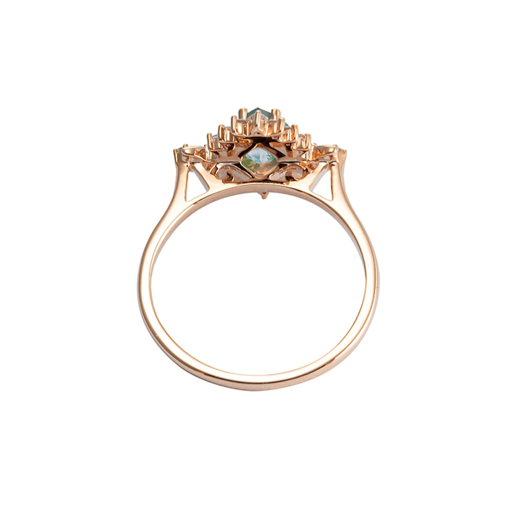 Crescent Moon Art Deco Emerald Ring - Theodora - Image 2