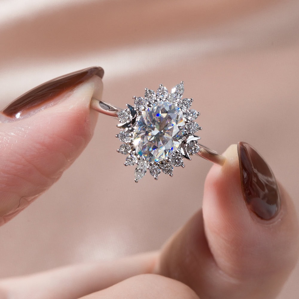 Crescent Moon Oval Cut Moissanite Ring - Odette - Image 2