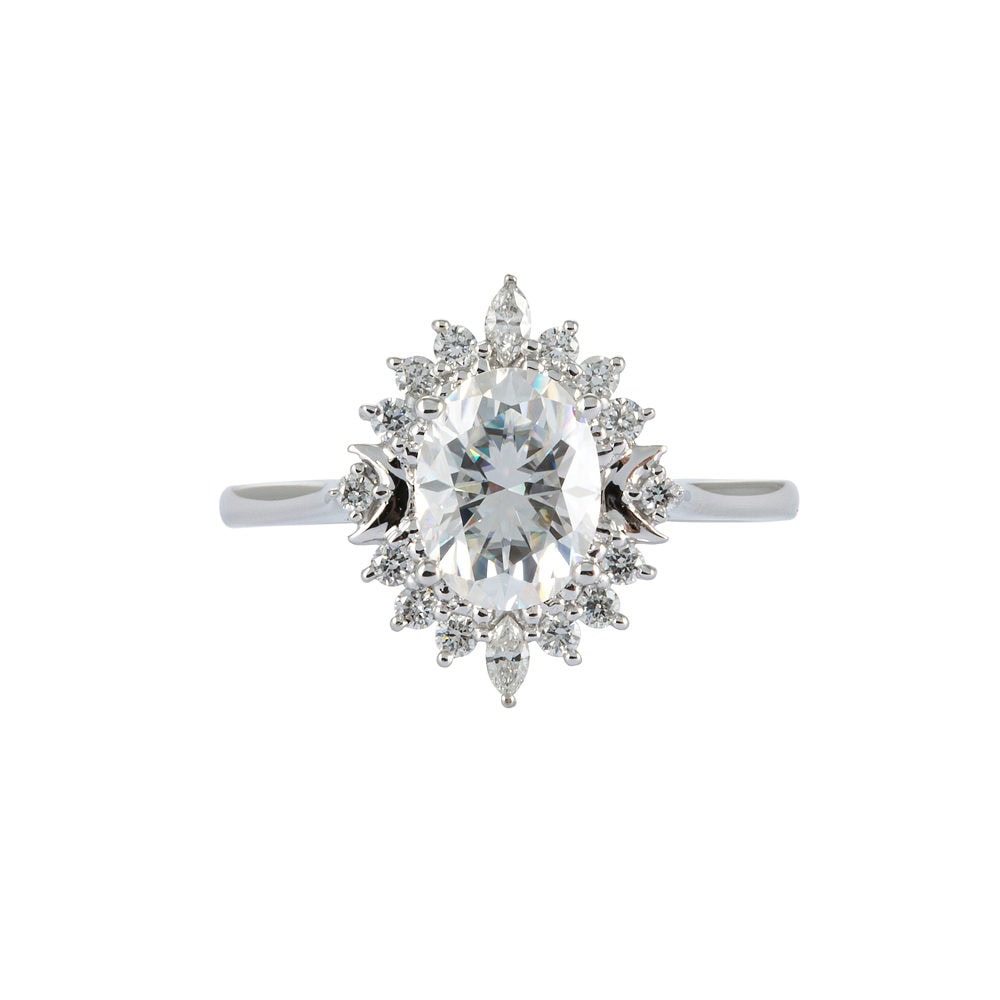 Crescent Moon Oval Cut Moissanite Ring - Odette