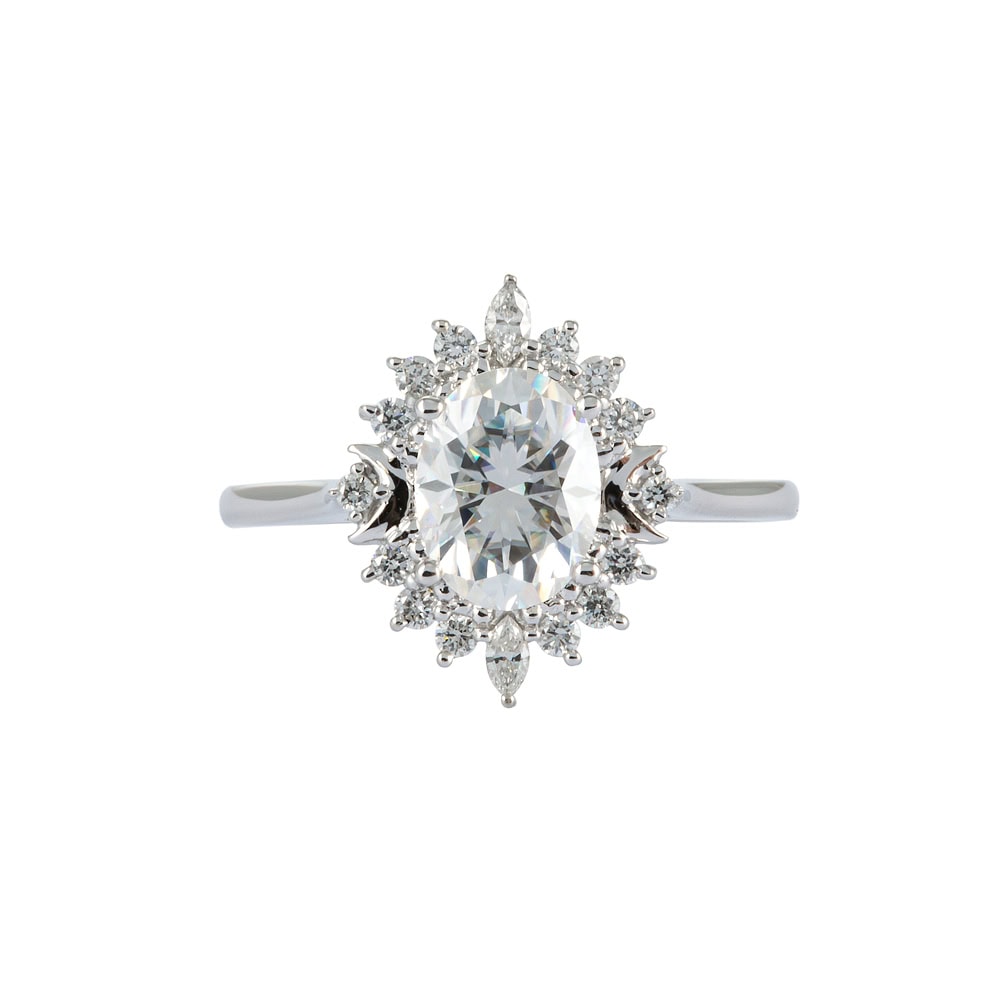 Crescent Moon Oval Cut Moissanite Ring - Odette