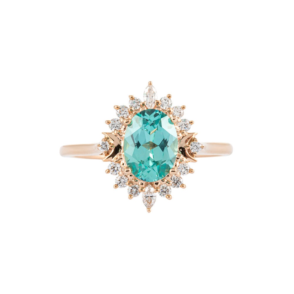 Crescent Moon Oval Cut Mint Green Sapphire Ring - Valley