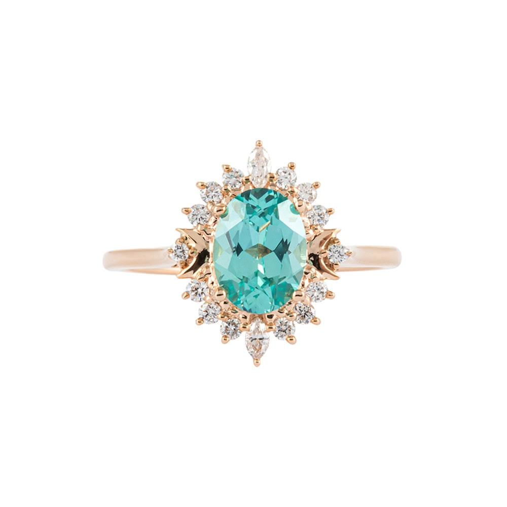 Crescent Moon Oval Cut Mint Green Sapphire Ring - Valley