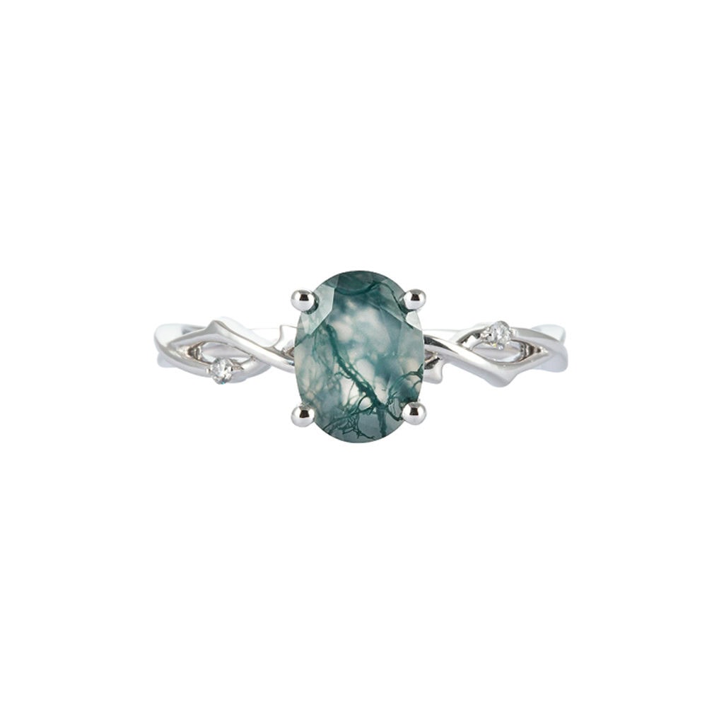 Twig Engagement Ring In Oval Cut Moss Agate - Ilana