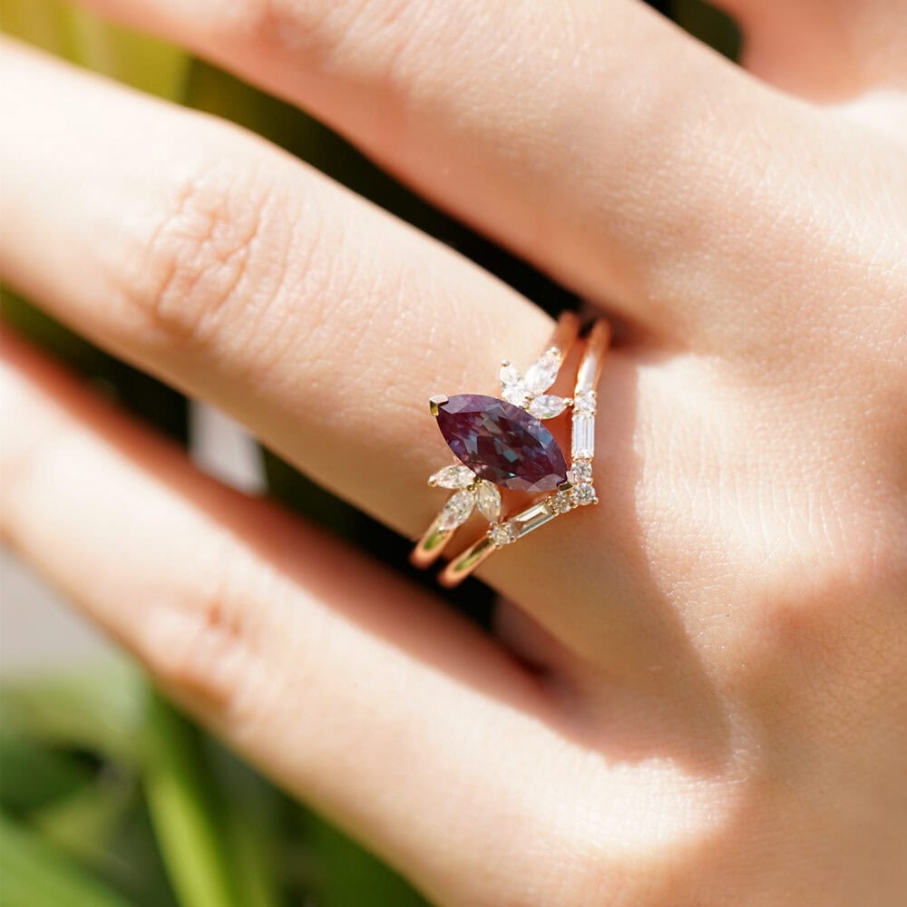 Marquise Cut Alexandrite Diamond Ring - Lavender - Image 6