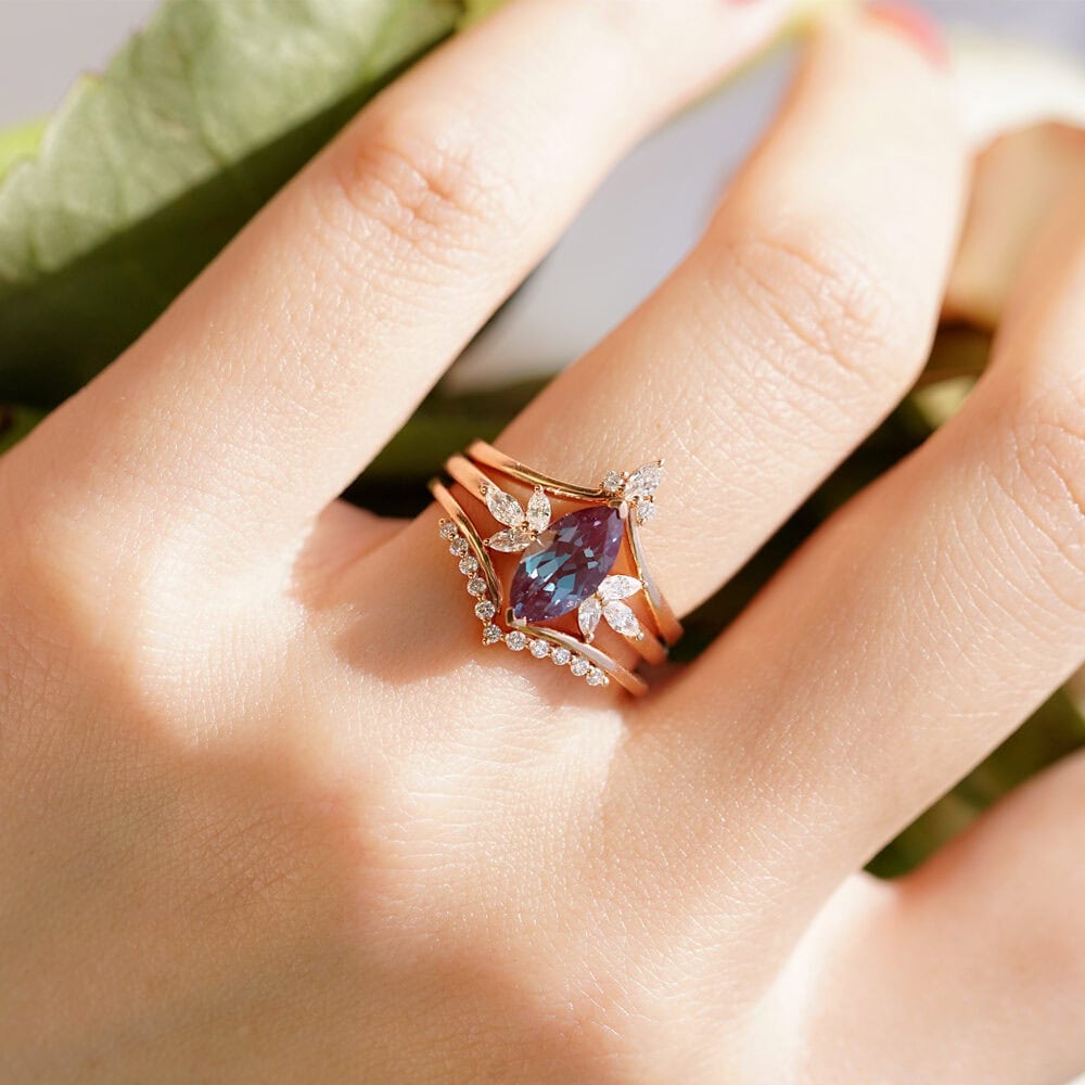Marquise Cut Alexandrite Diamond Ring - Lavender - Image 5