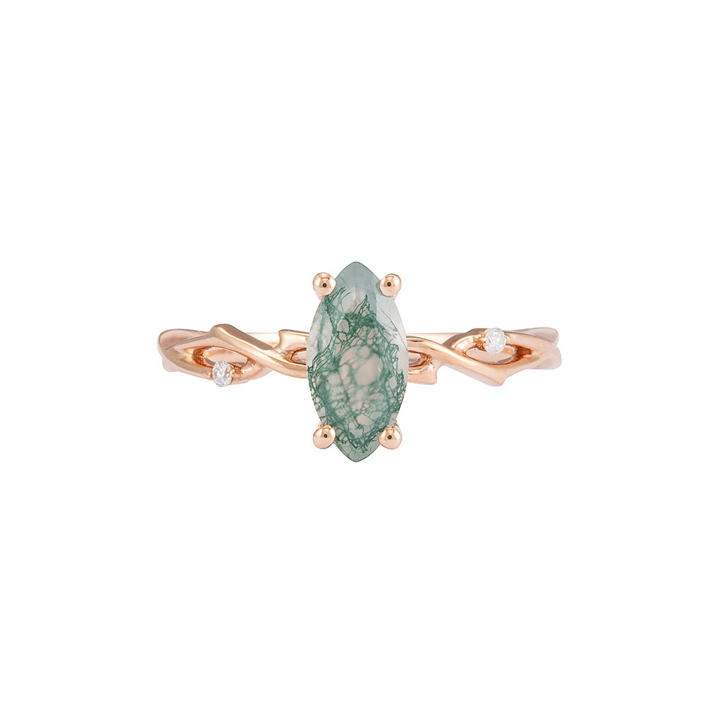 Twig Engagement Ring In Marquise Cut Moss Agate - Zara