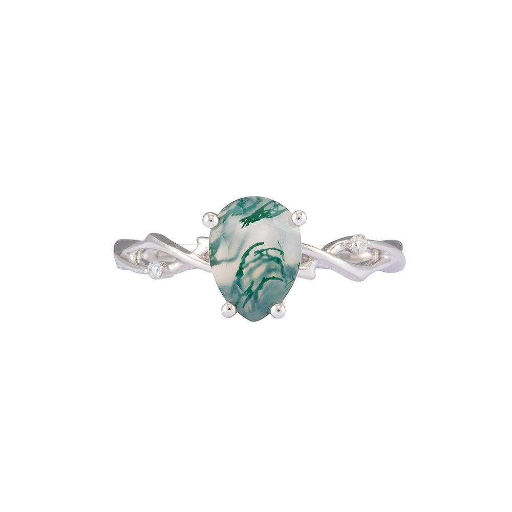 Twig Engagement Ring In Pear Cut Moss Agate - Ember