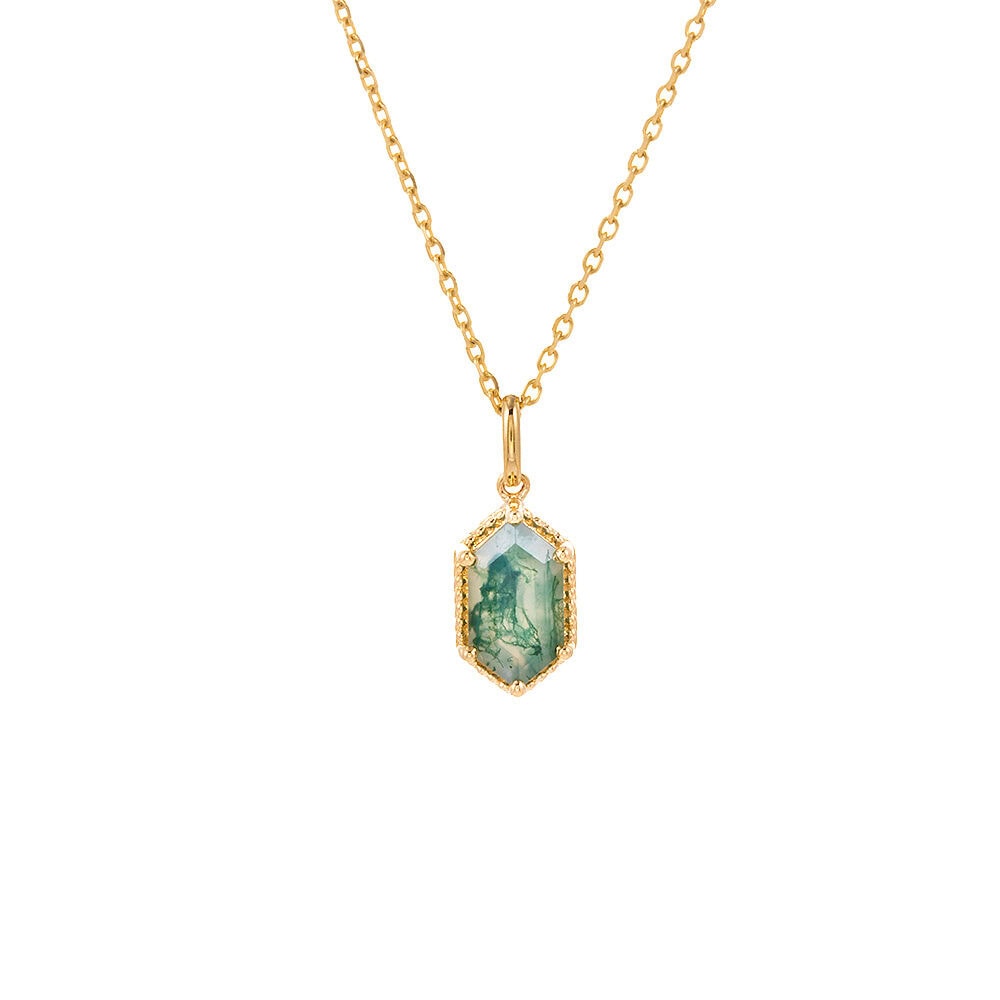 Hexagon Moss Agate Necklace - Brook