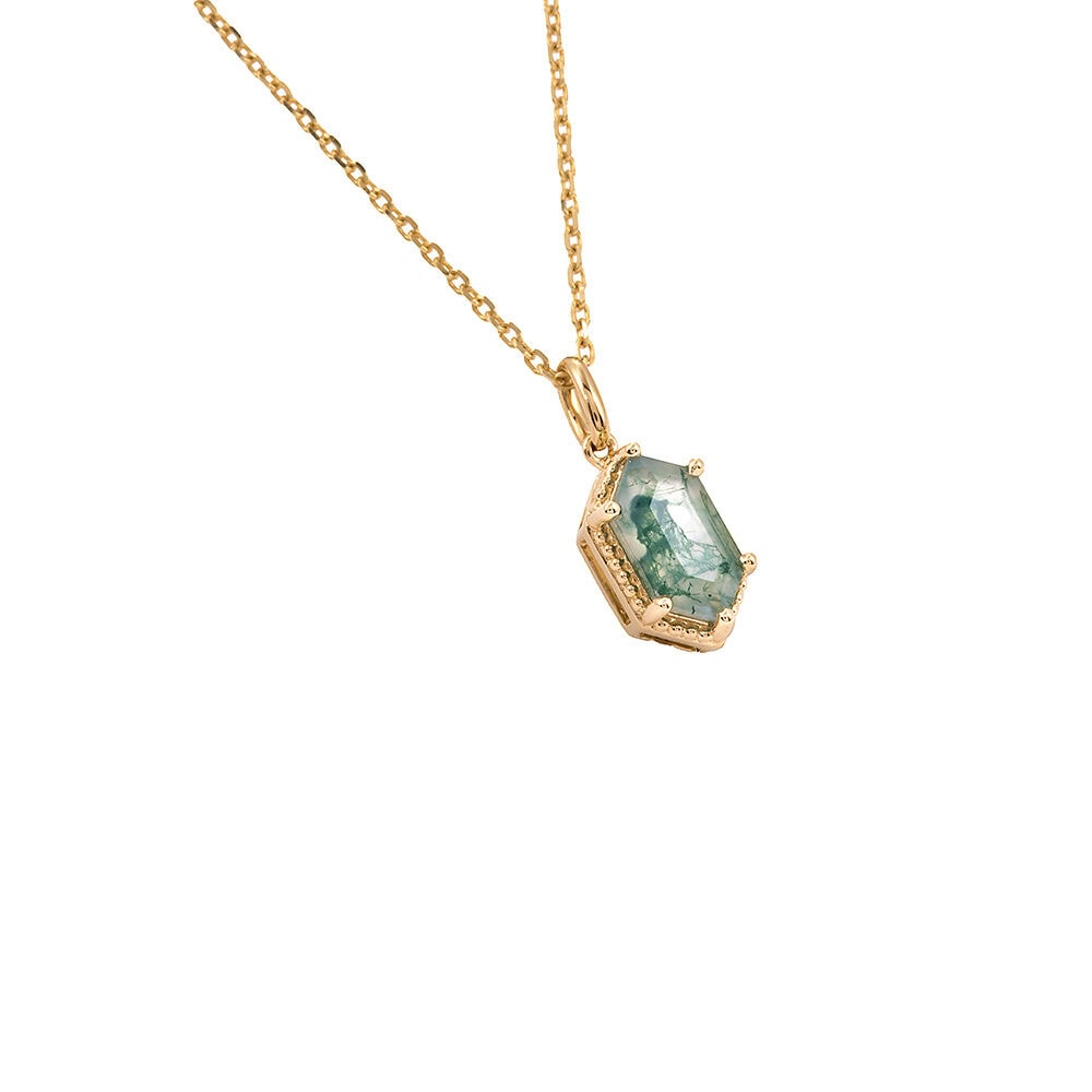 Hexagon Moss Agate Necklace - Brook - Image 2